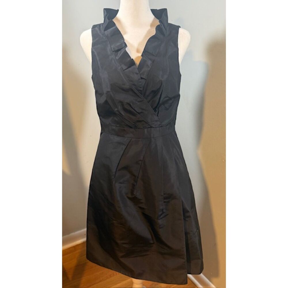 J.Crew Black Silk Look Ruffle‎ Wrap Dress Size 2 Cocktail